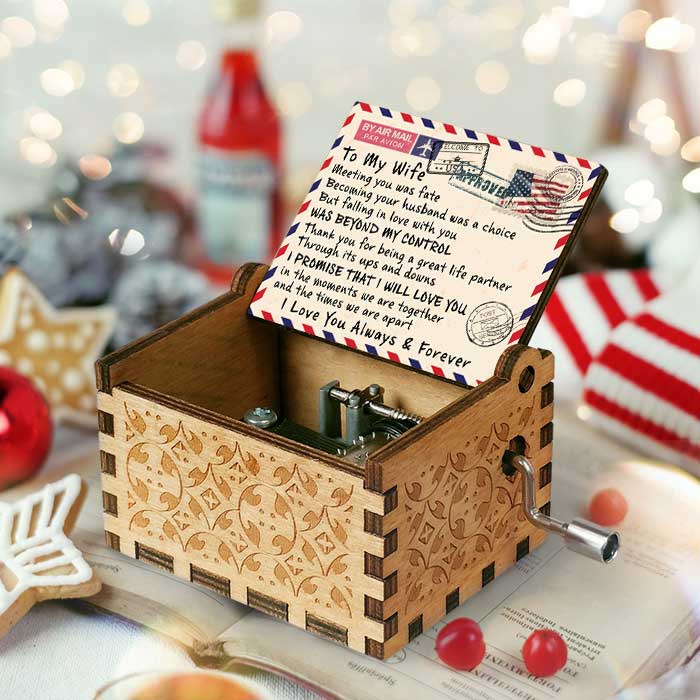 Amslols - “Thanks for Being a Great Life Partner” Wooden Music Box – Romantic Gift for Husband, Wife, or Couple