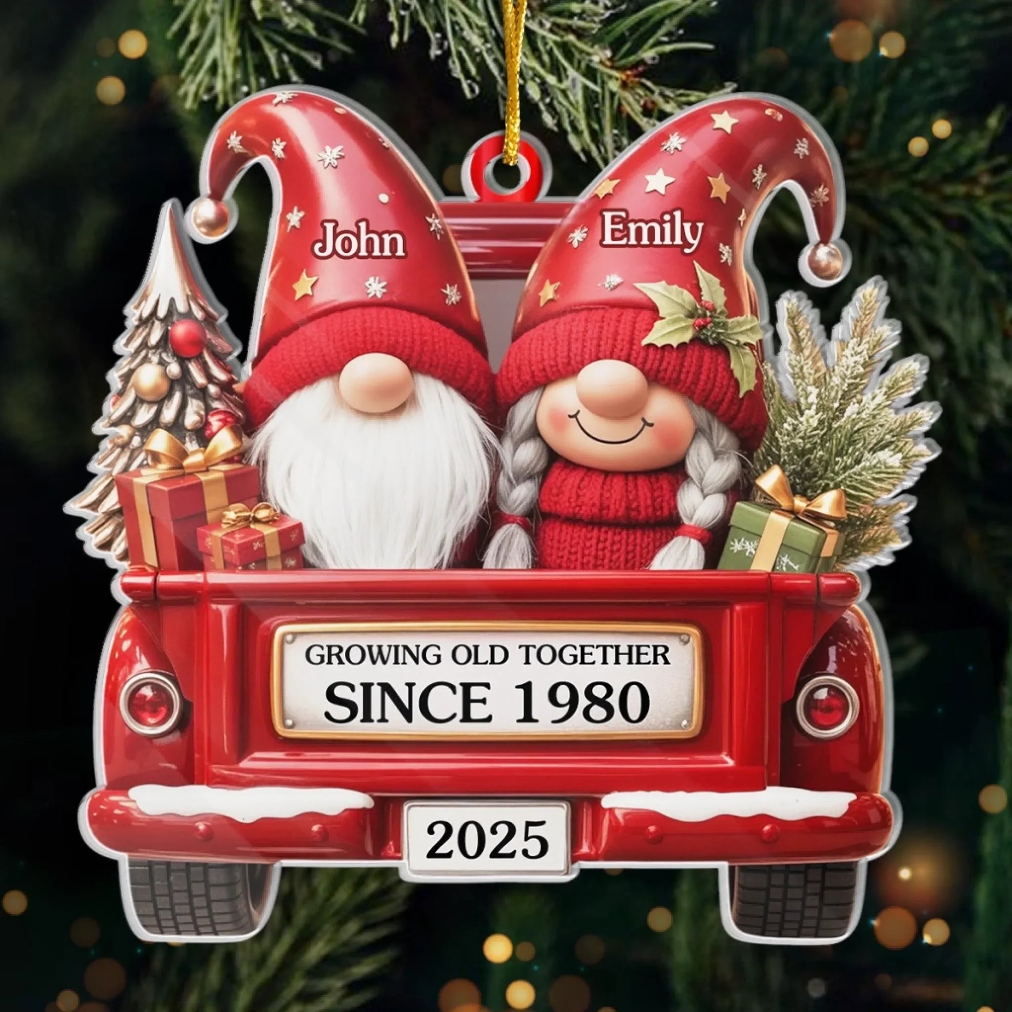 Amslols - “Growing Old, Staying Merry” Custom Acrylic Ornament – Personalized Anniversary, Christmas & Wedding Gift for Husband and Wife
