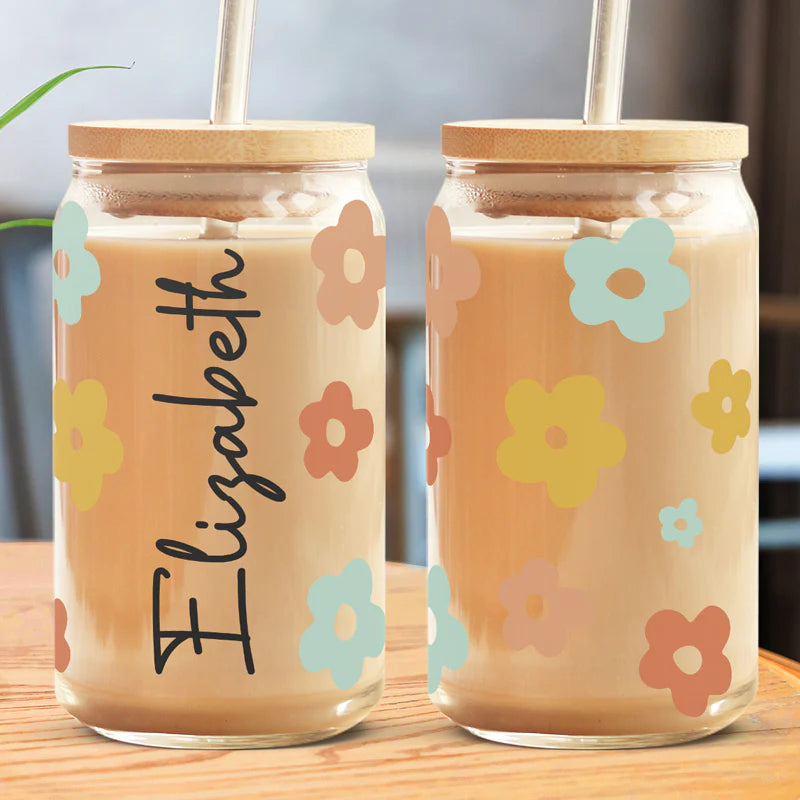 Amslols - “Every Flower Is a Soul Blossoming in Nature” Personalized Glass Cup – Custom Iced Coffee Cup, Unique Birthday Gift for Her or Yourself
